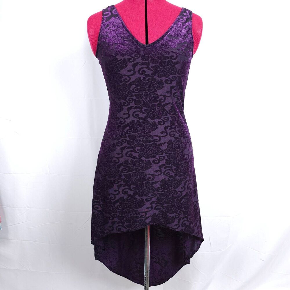 Ethereal: VTG Y2K Purple Velveteen Floral Pattern High-low Dress. Made in USA